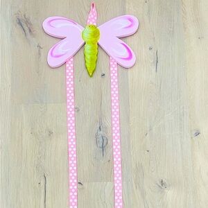 Wall Hanging Bow Holder, Pink Butterfly with White polka dots, NEW